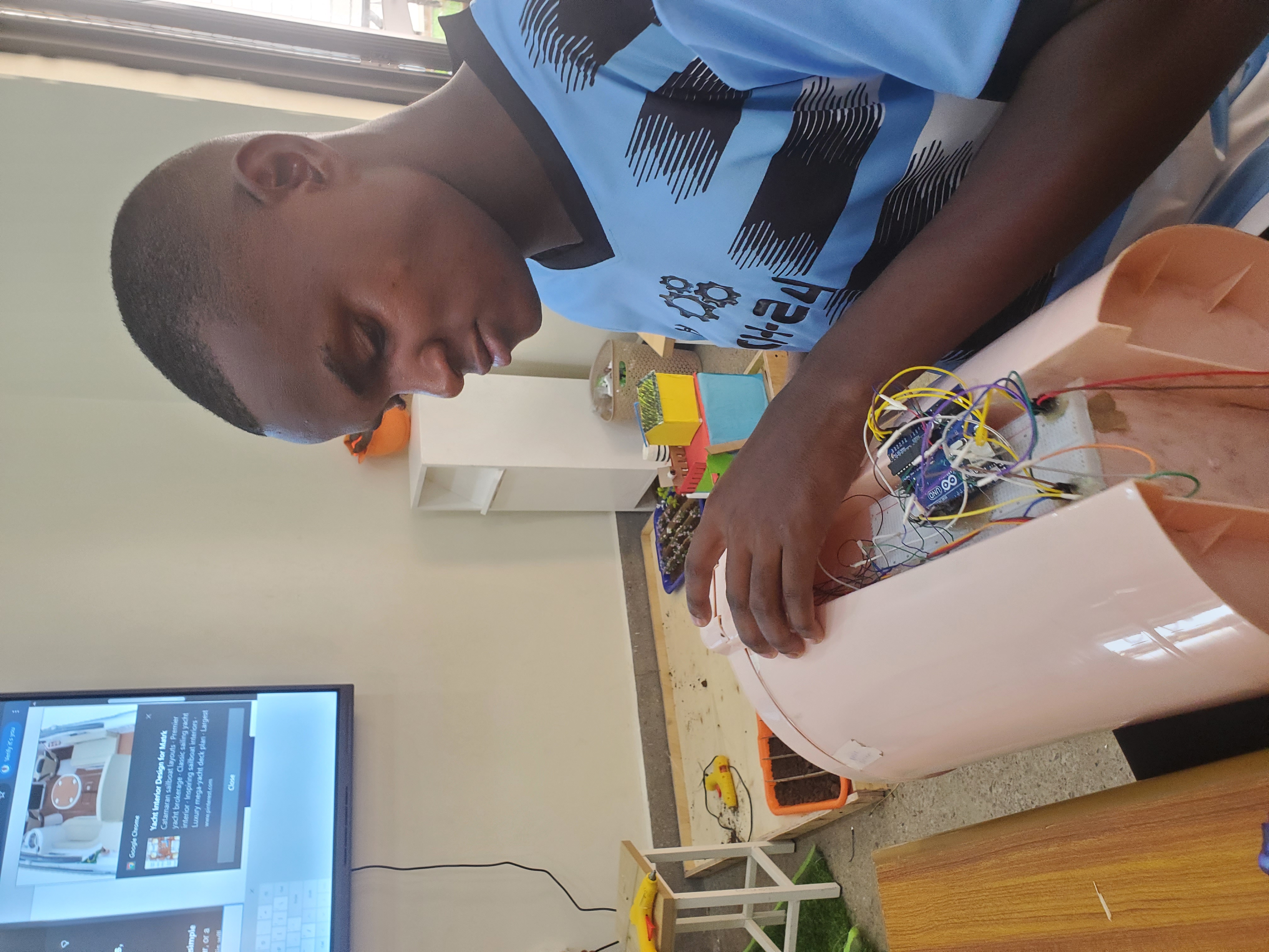 Students building robots